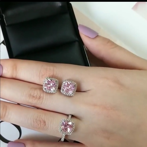 Pink silver ring + matching earrings - Picture 2 of 5